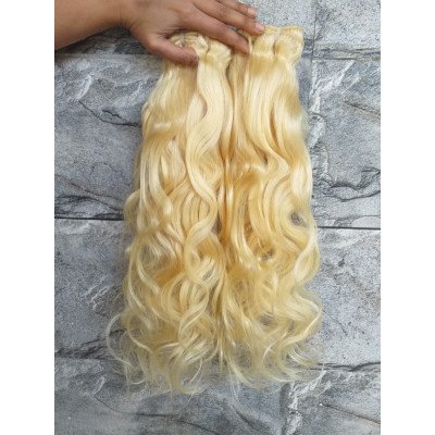 Natural wavy machine weft blonde hair color 613